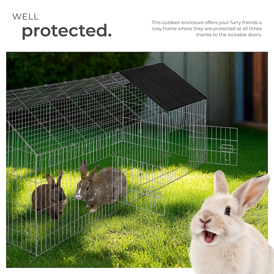 image 1 of Rabbit Run - 12 grid elements with sunshade, 2 doors, 180 x 75 x 75 cm | Black | black | 180 x 75 x 75 cm | 1