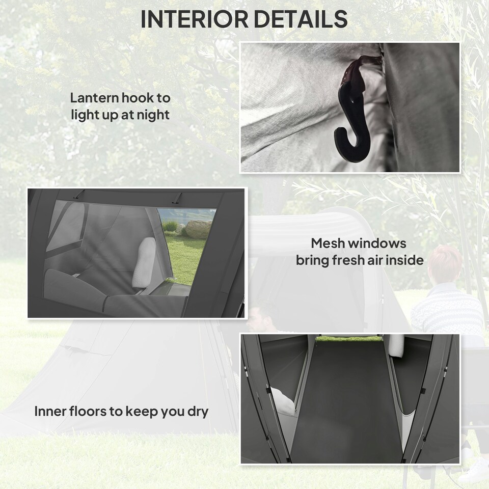 image 1 of Outsunny 3 Man Camping Tent with 2 Bedrooms, 3000mm Waterproof, Grey Green | Green