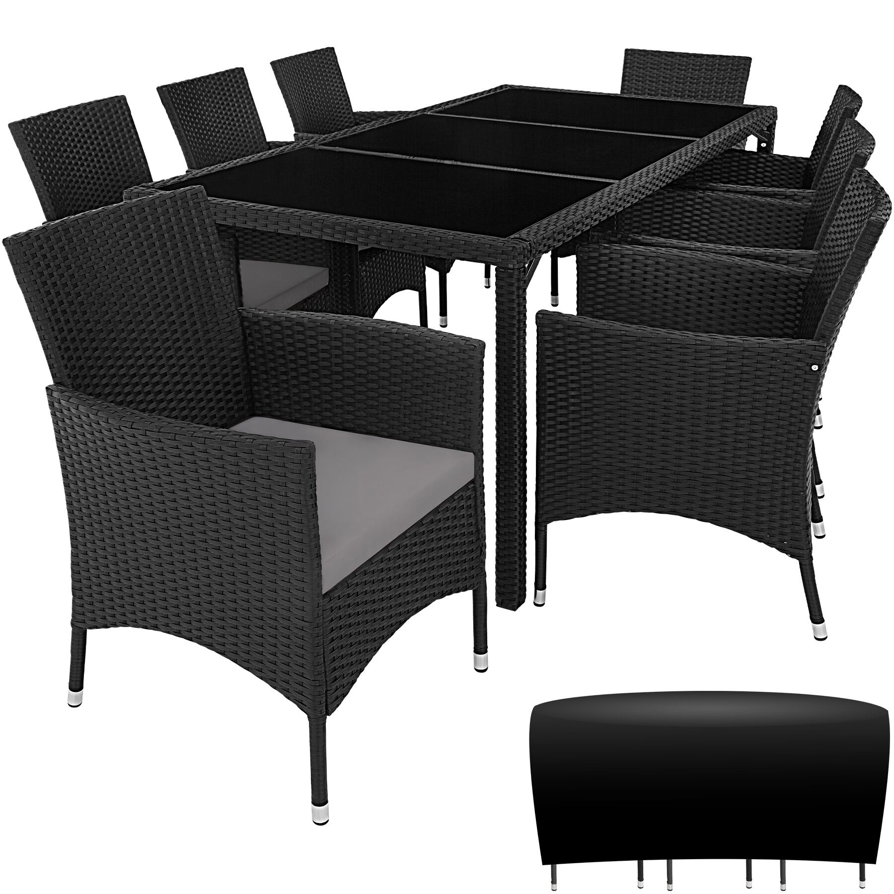 Garden Furniture Set Almansa - 8 chairs, dining table, with protective cover | Black | black/grey | 60 x 55 x 83 cm | 1