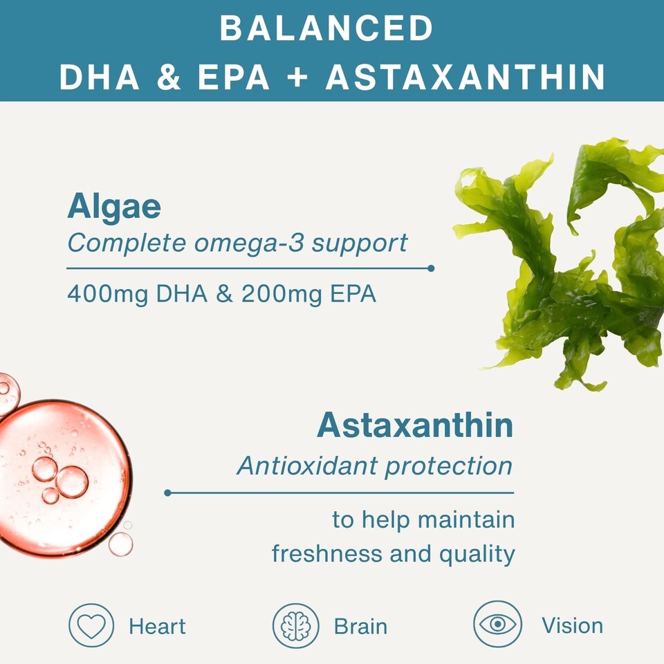 image 1 of Igennus Vegan Omega-3 Algae Oil, 400mg DHA & 200mg EPA & Astaxanthin, 60 Softgels