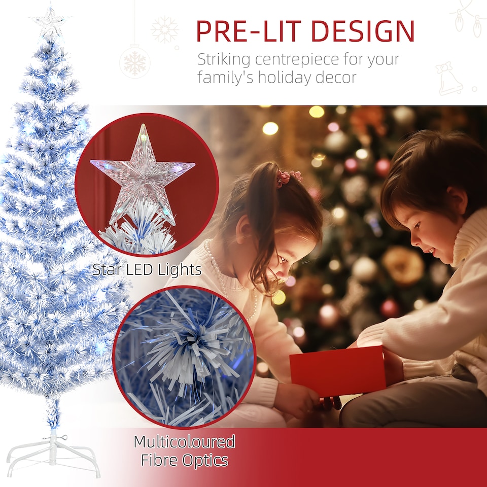 image 1 of HOMCOM 6FT Artificial Fibre Optic Christmas Tree Seasonal Decoration w LED Lights PreLit Easy Store White Blue