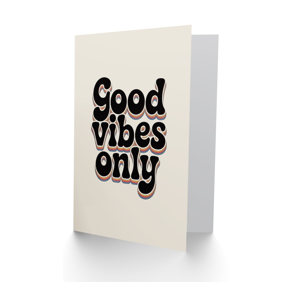 image 1 of Good Vibes Only Bold Funky Retro Typography Inspirational Greeting Card