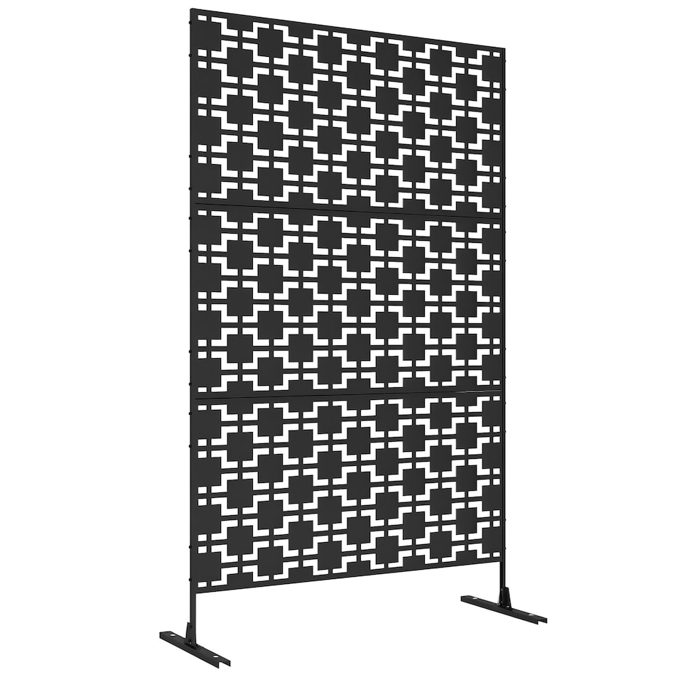 image 1 of Outsunny 6.5FT Metal Outdoor Privacy Screen Panel w/ Stand, Grid Style