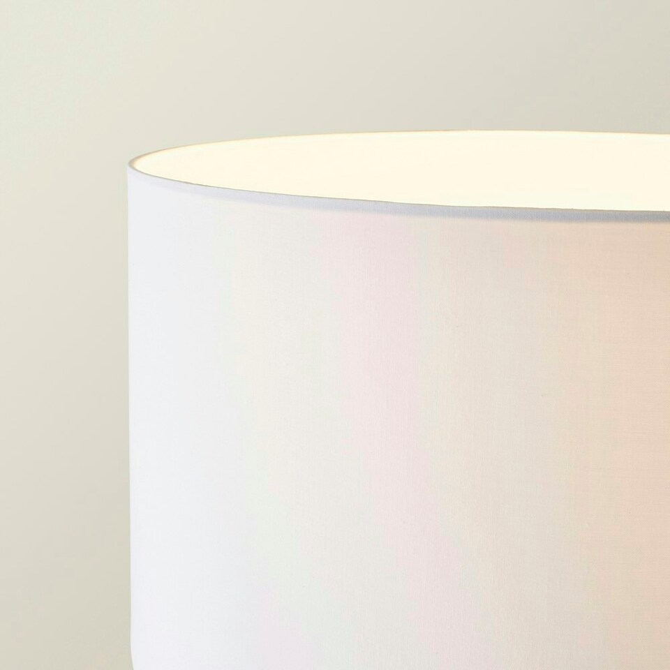 image 1 of ValueLights Hiru Wooden 3 Tier Shelf Floor Lamp with White Drum Shade White