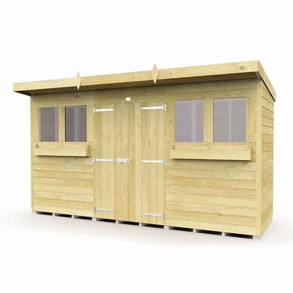image 1 of 12 x 4 Feet Pent Summer Shed - Wood - L118 x W358 x H201 cm | Brown