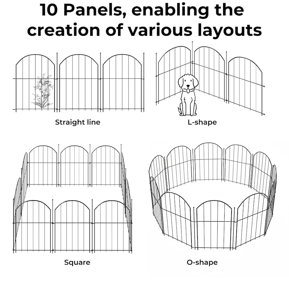 image 1 of Levede 10 Pack Metal Garden Fence Decorative Animal Barrier Outdoor Pet Border | Black