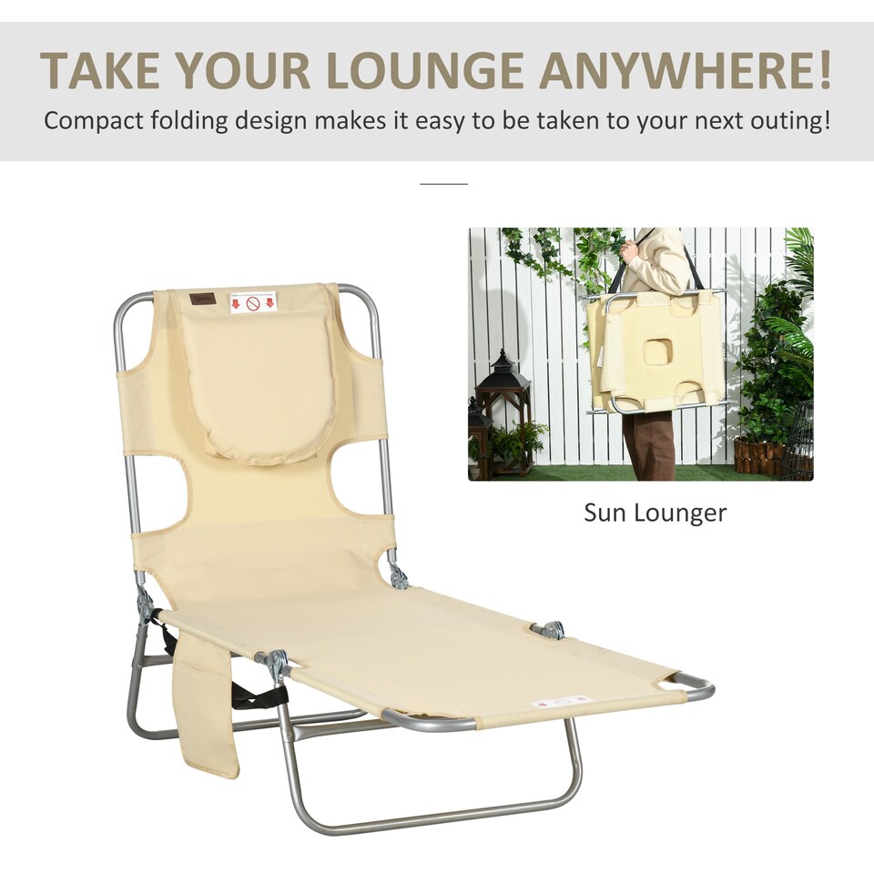 image 1 of Outsunny Sun Lounger with Reading Hole, Folding Garden Lounger, Beige