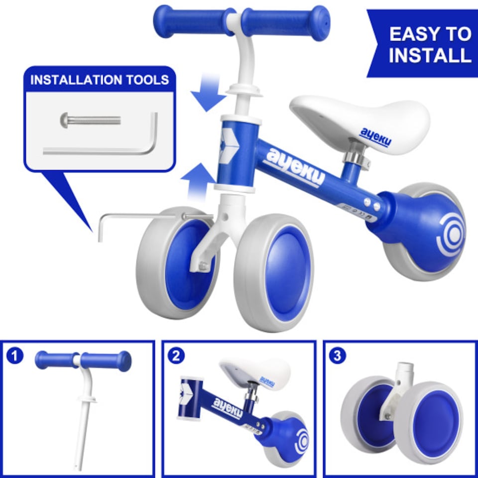 image 1 of AyeKu Baby Toddler Balance Bike Silent Wheels Adjustable Seat, 1-3 Years, Blue | Blue