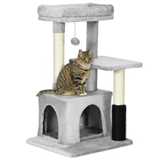 PawHut Cat Tree with Scratch Post Condo Perch for Indoor Cats, 85cm, Grey