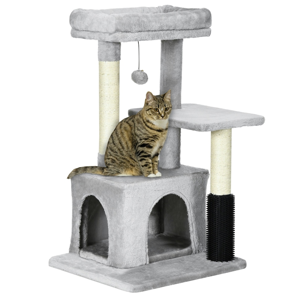 image 1 of PawHut Cat Tree with Scratch Post Condo Perch for Indoor Cats, 85cm, Grey