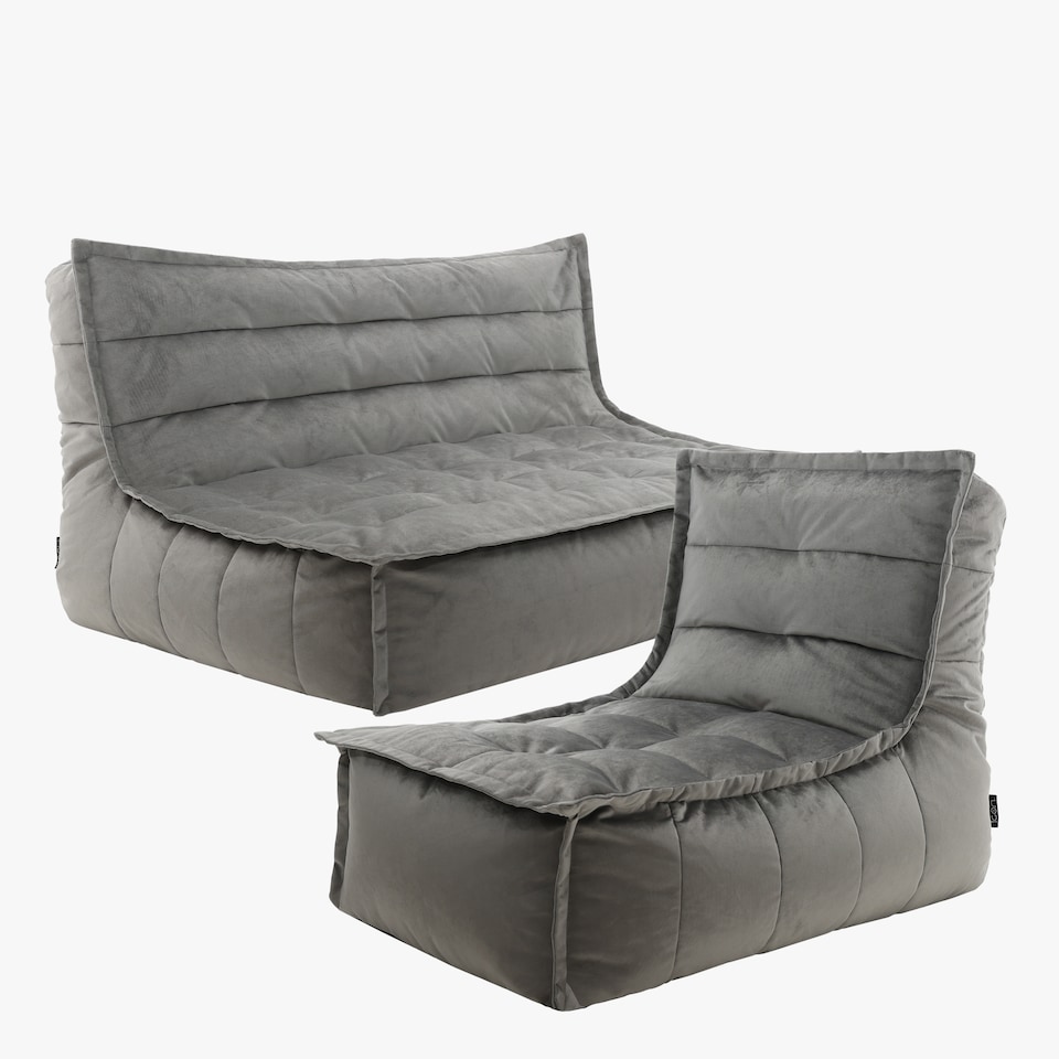 image 1 of Kota Velvet XL Bean Bag Sofa & Lounger Set Grey Bean Bag Chair | Grey | Grey | L | 1