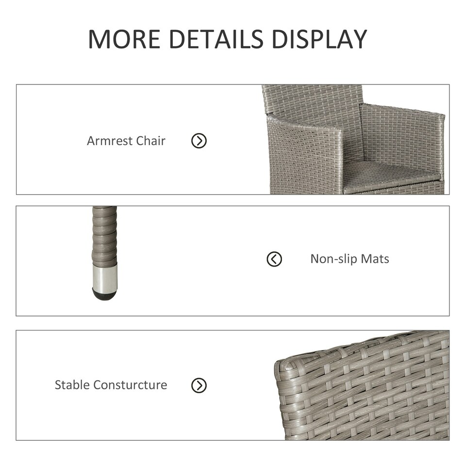 image 1 of Outsunny 4PC Outdoor Rattan Armchair Wicker Dining Chair Set for Garden Grey
