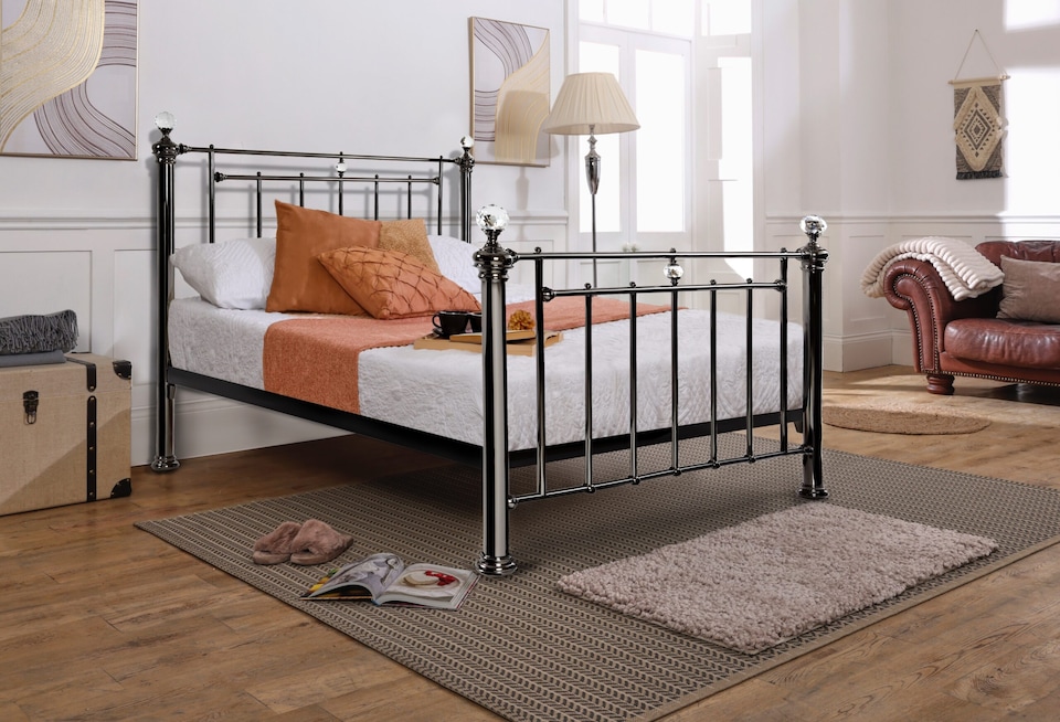 image 1 of 4ft6 Double Black nickel,Traditional Antique Victorian Metal Bed Frame | Black | Black Nickel | Double