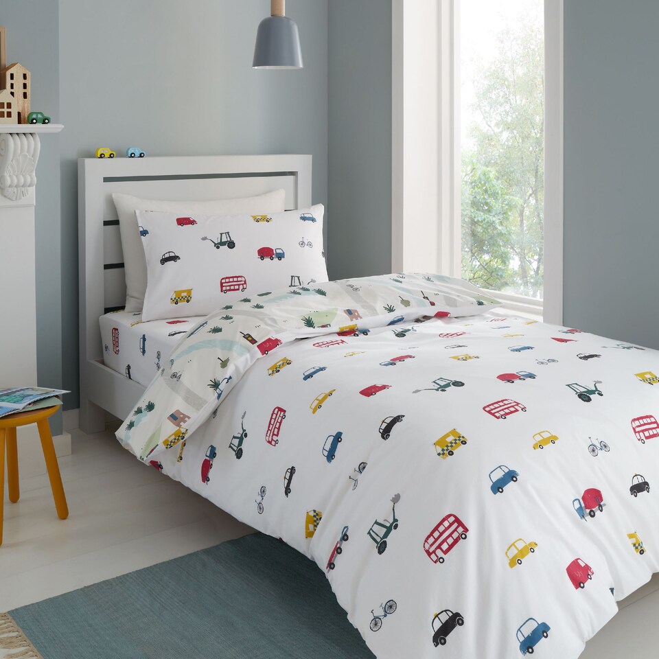 image 1 of Transport Cotton Reversible Duvet Cover Set | White