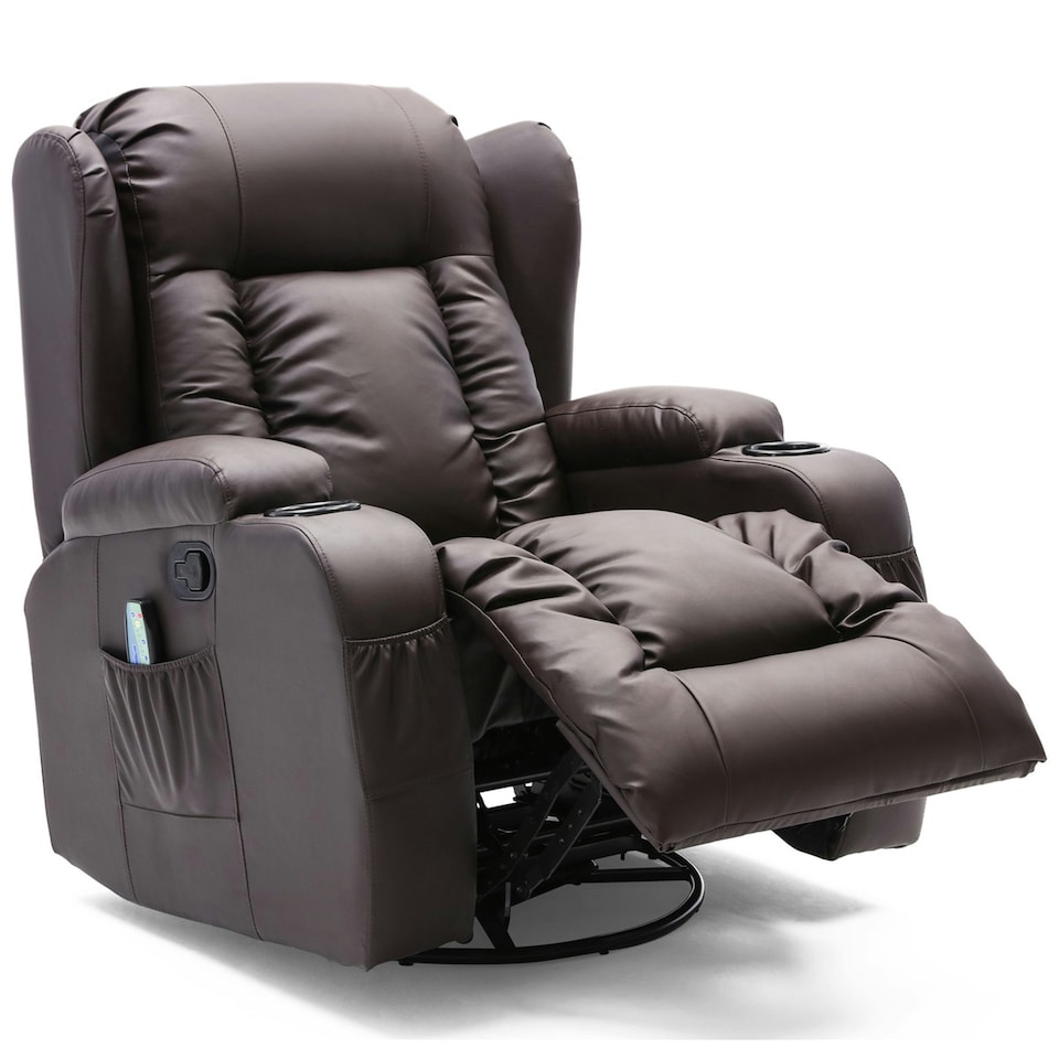 image 1 of Caesar Bonded Leather Recliner Rocking Swivel Heat & Massage Chair (Brown)