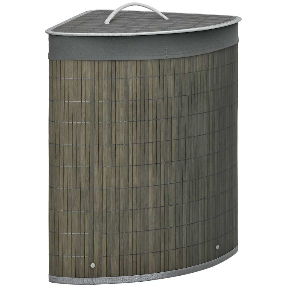 image 1 of HOMCOM 55L Bamboo Corner Laundry Hamper Bamboo Laundry Basket 38x38x57cm Grey