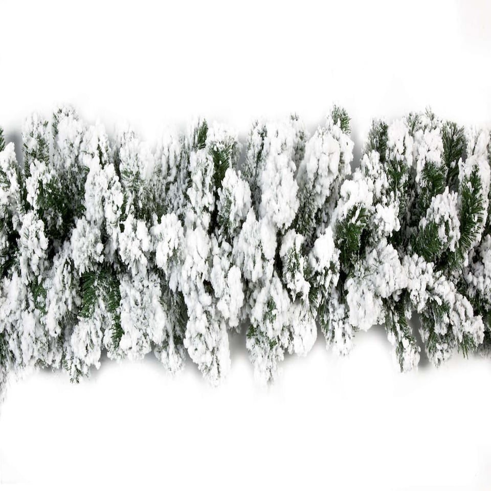 image 1 of Premier 2.7m Snow Flocked Pine Christmas Garland with Glitter Finish