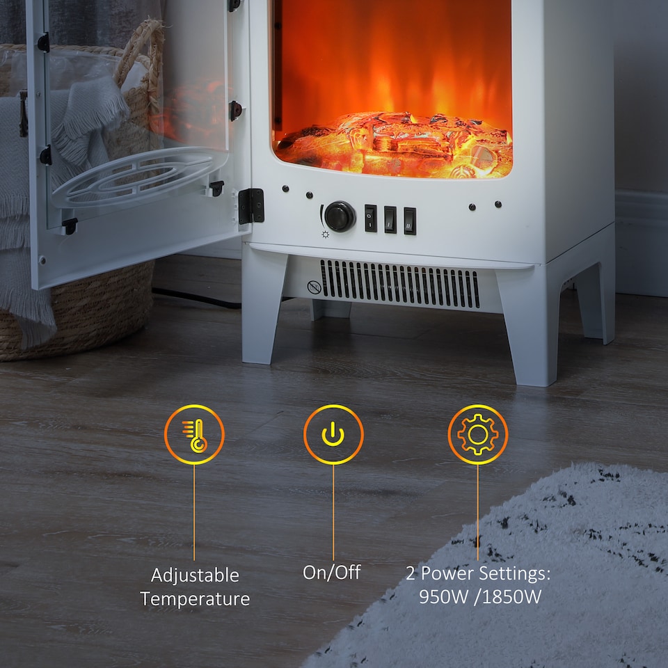 image 1 of HOMCOM Electric Fireplace Freestanding w/Realistic Flame Effect, White