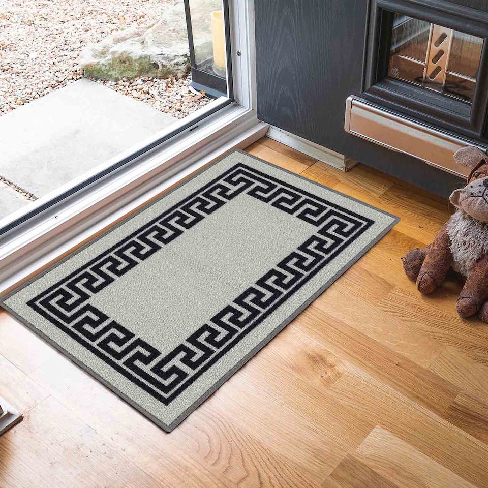 image 1 of Machine Washable Greek Key Design Anti Slip Doormats -