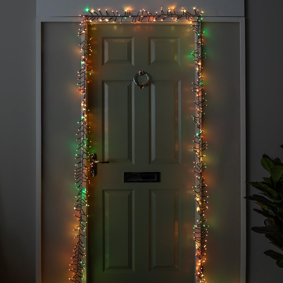 image 1 of 5.5m 426 Cluster LED Autumn Twist Door Garland with Multi-Coloured LEDs on Green Cable