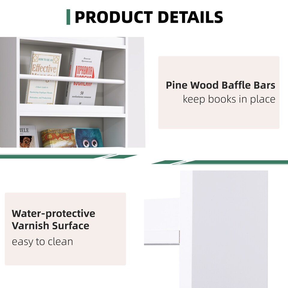 image 1 of HOMCOM Bookcase, 4 Tier Wall Mounted Bookshelf, 15cm Depth Storage Shelving Rack for Bedroom Nursery Office Home, Accessories Supplies, White