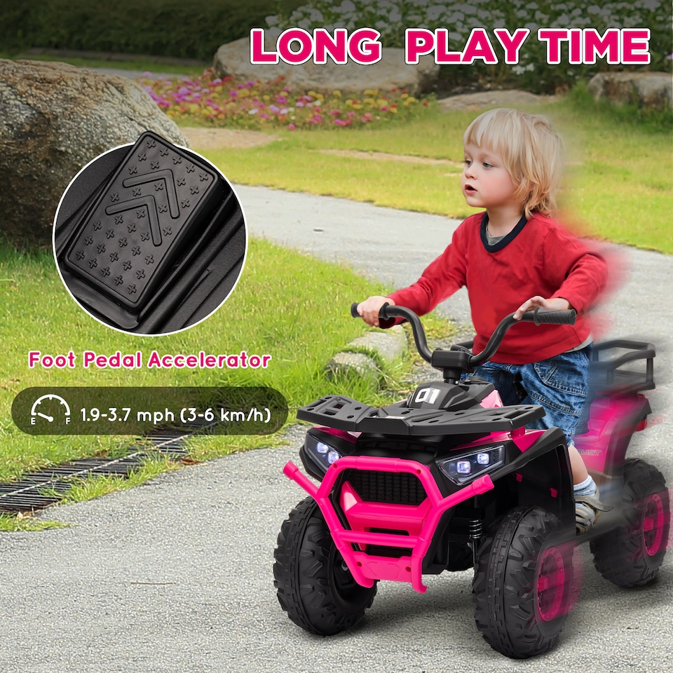 image 1 of AIYAPLAY 12V Kids Electric Ride on ATV, Battery Powered Quad Bike with 4 Suspension Wheels, Forward Reverse Function, Lights, Music, Storage Basket, for Ages 3-5 Years, Pink
