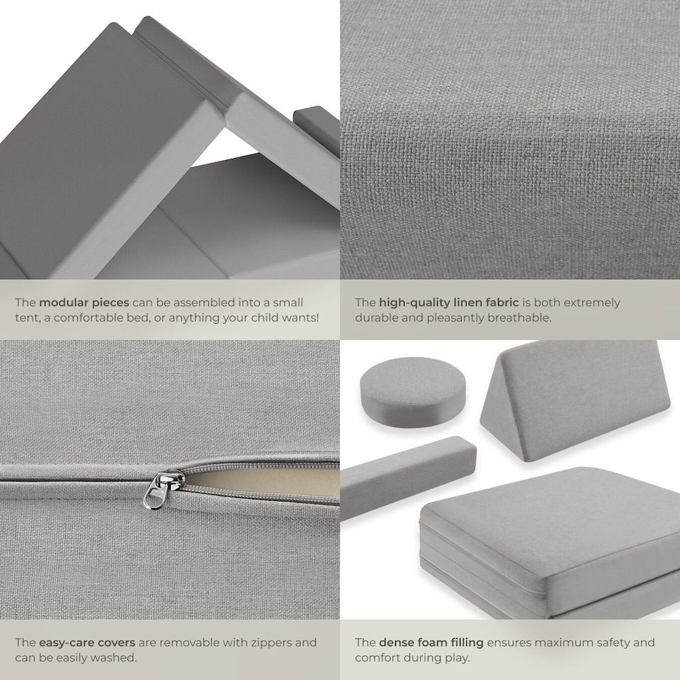 image 1 of Kids Sofa Lilly - 8-piece, flexible arrangement play sofa, thick padding, removable covers | Grey | grey | Two Seater | 1