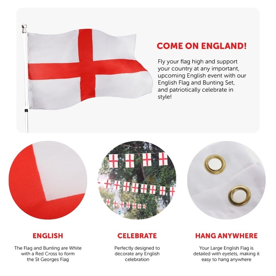 image 1 of Pack of 12 Large 5ft x 3ft England Flag & Bunting Red | One Size