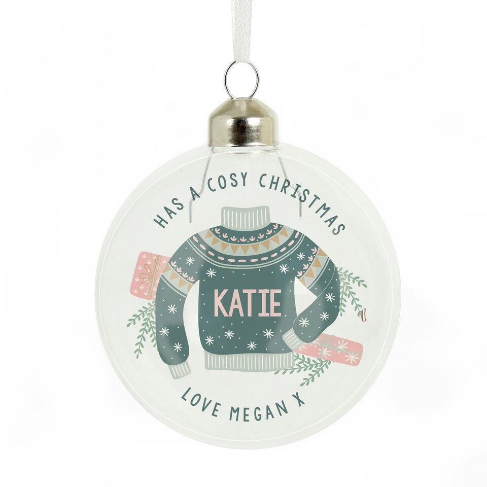 image 1 of Personalised Cosy Christmas Glass Bauble