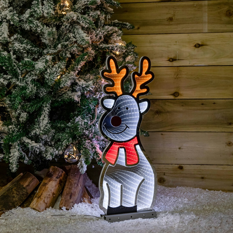 image 1 of 60cm Infinity Standing Christmas Reindeer with Metal Base, White and Red LEDs