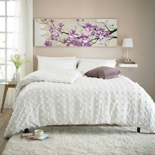 Luxury Bobbled Fluffy Dots Tufted Microfibre Duvet Cover Set White | White | Super King