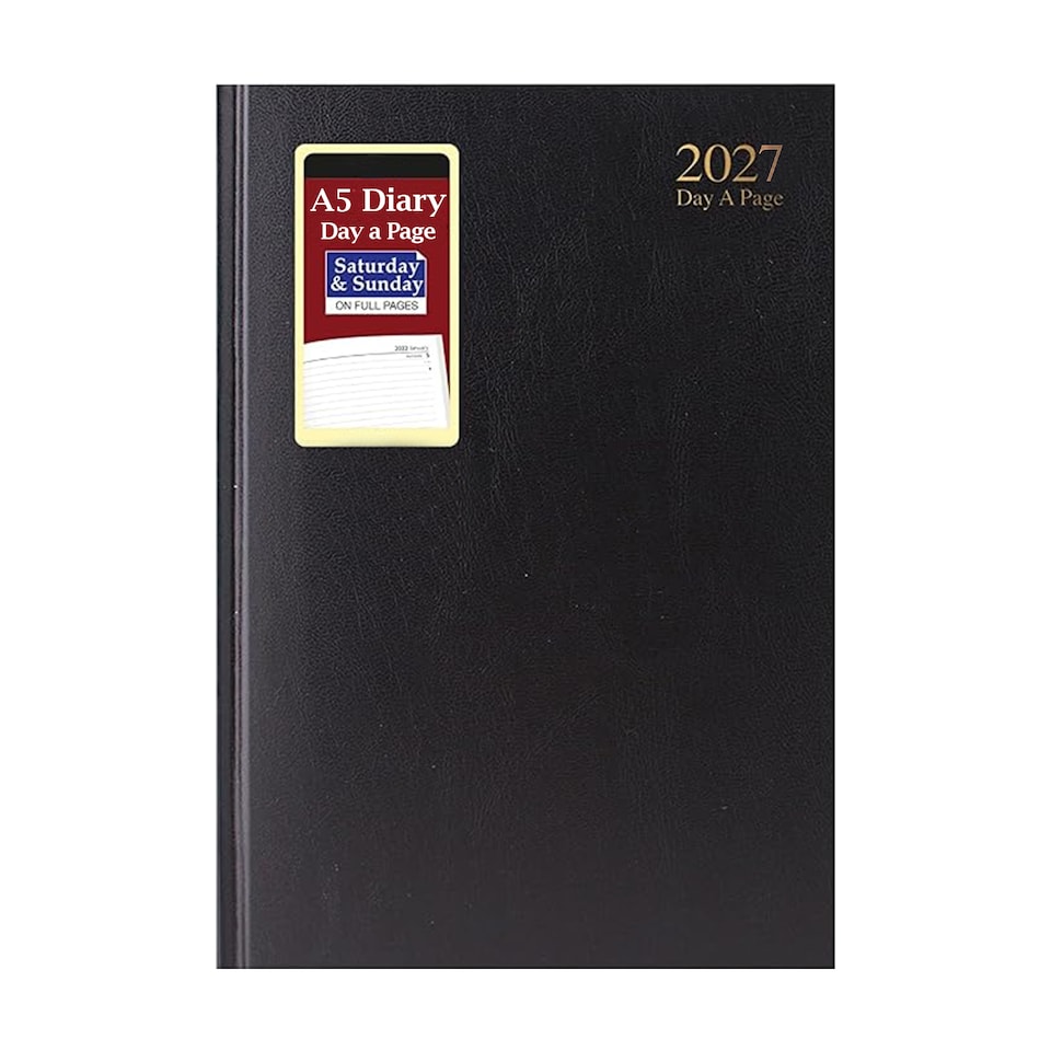 image 1 of MantraRaj 2027 Diary A5 Day a Page Hardback Casebound Cover Desk Diary Organiser Planner Black