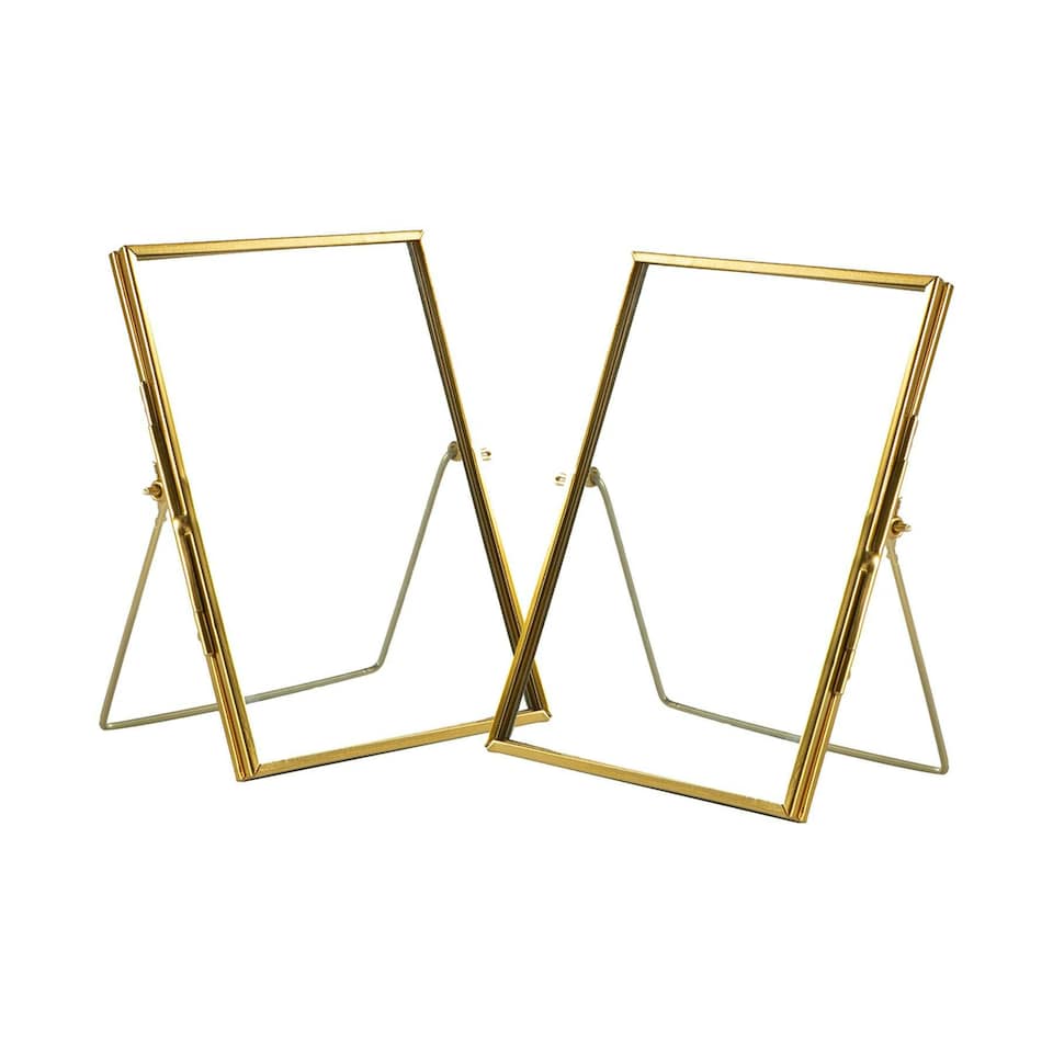 image 1 of Nicola Spring Standing Metal Photo Frames - 5" x 7" - Gold - Pack of 2 - Freestanding Picture Frame Display Frame Poster Frame Picture Display Gold | S