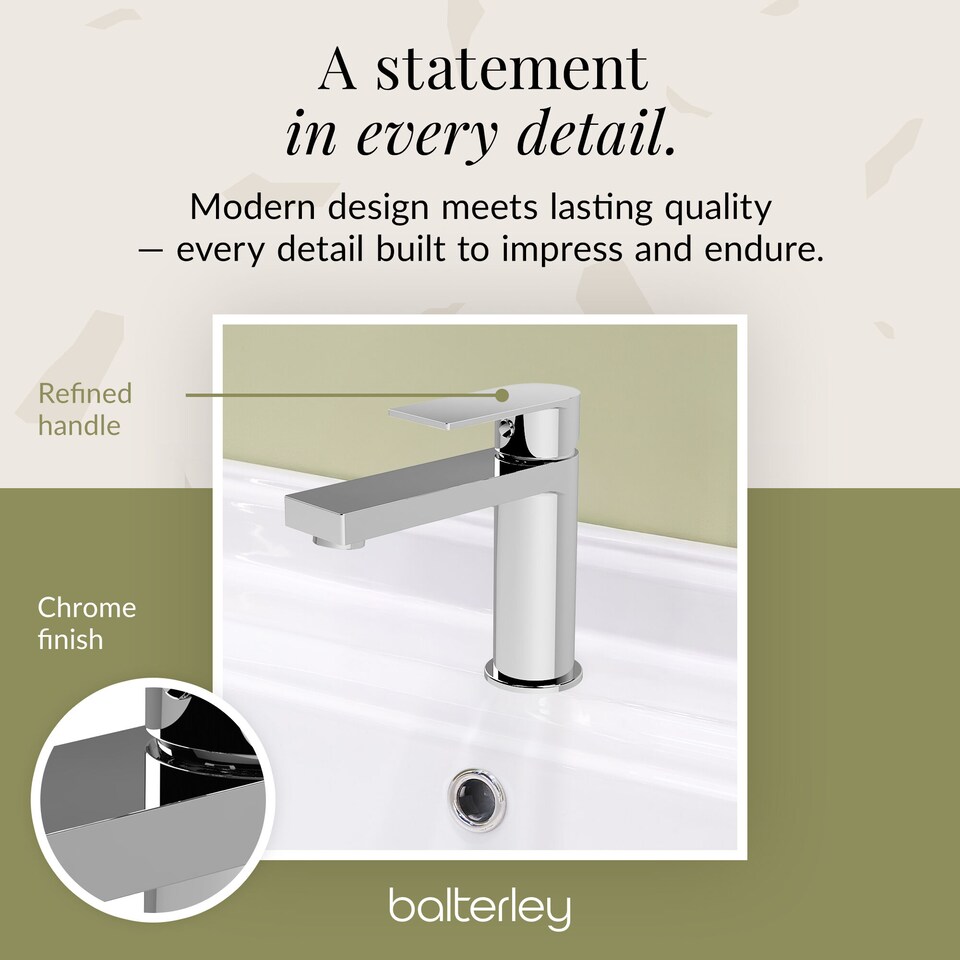 image 1 of Square Mono Basin Mixer Tap Push Button Waste Chrome Balterley | Silver | Chrome | 1