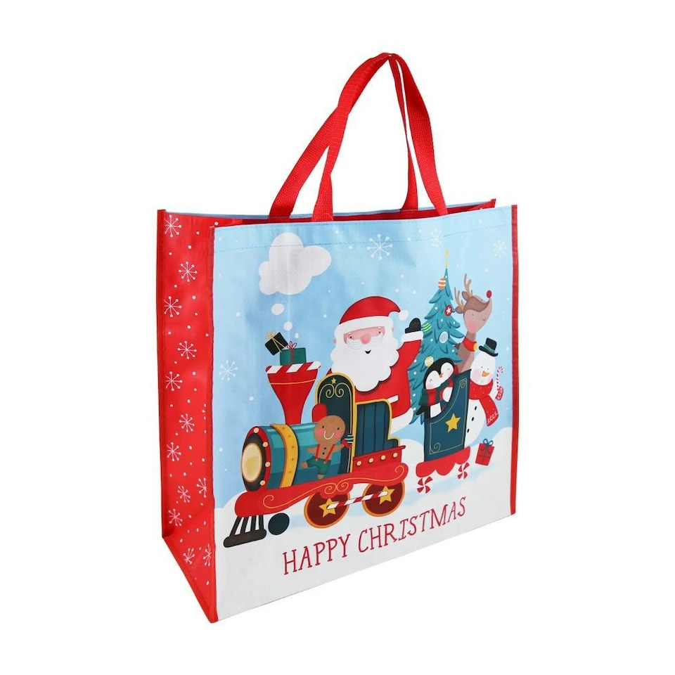 Pack of 12 Santa Train Jumbo Square PP Woven Christmas Gift Bags