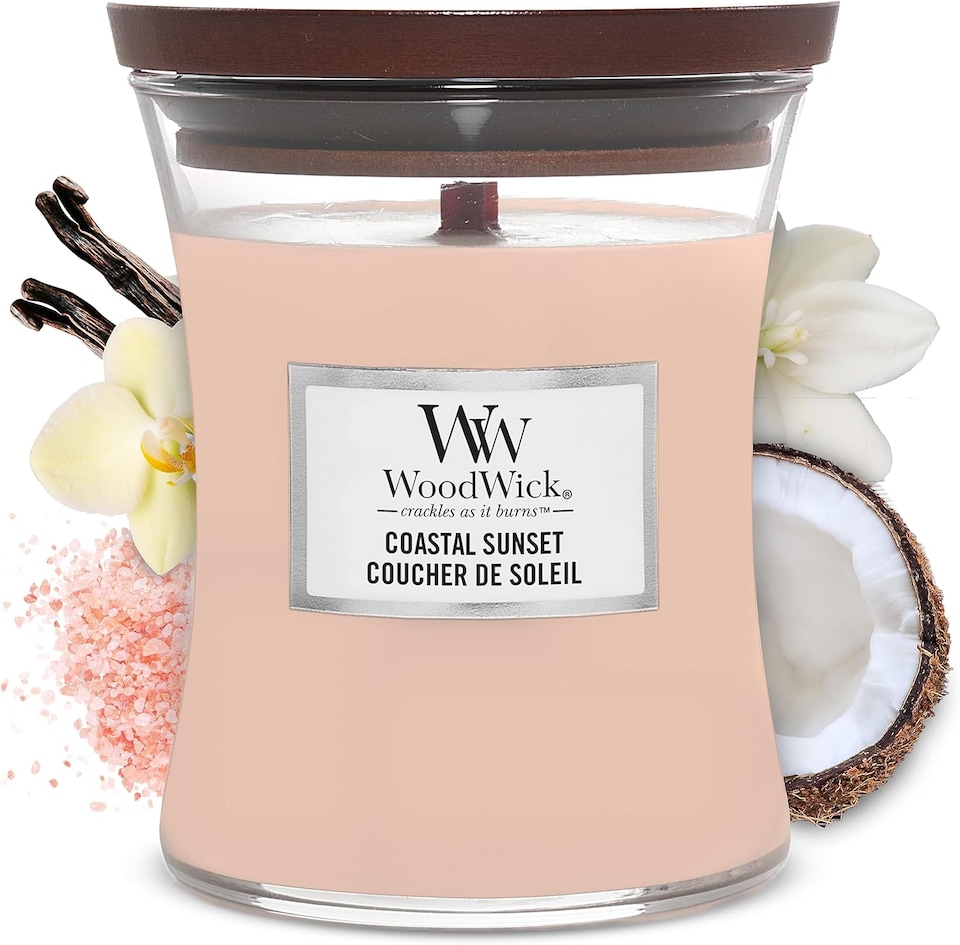 WoodWick Medium Hourglass Scented Candle | Coastal Sunset | with Crackling Wick | Up to 60 Hours Burn Time