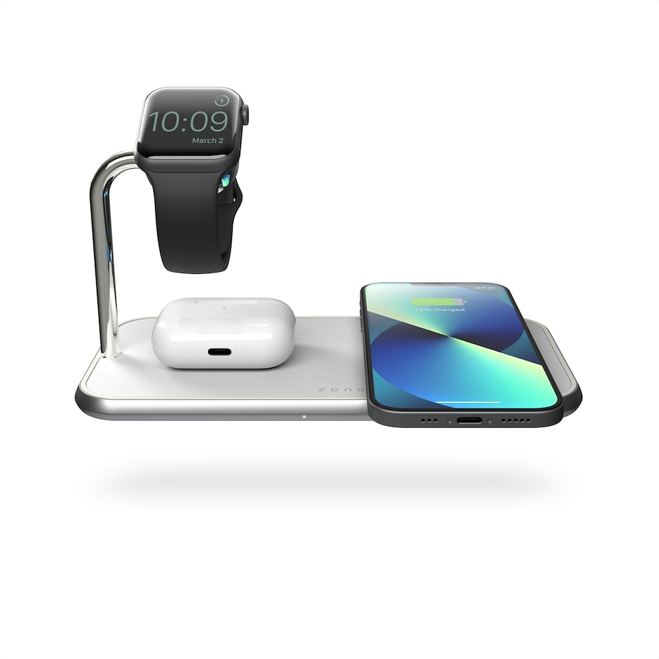 image 1 of Zens Dual+Watch Wireless Charger (incl. Wall Charger) - white
