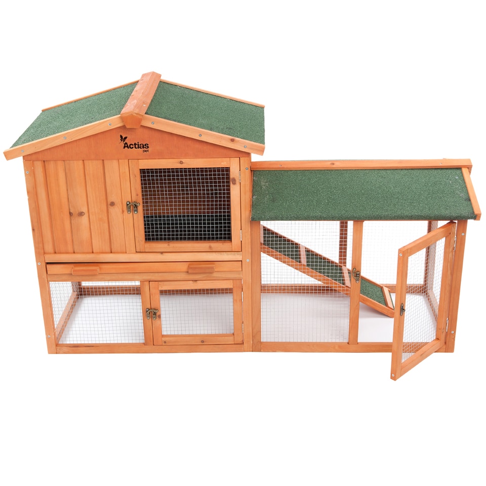 image 1 of Actiaspet - Portable Wooden Rabbit Hutch with Run (Fir & Plywood) | 147cm x 52cmx 85.5cm