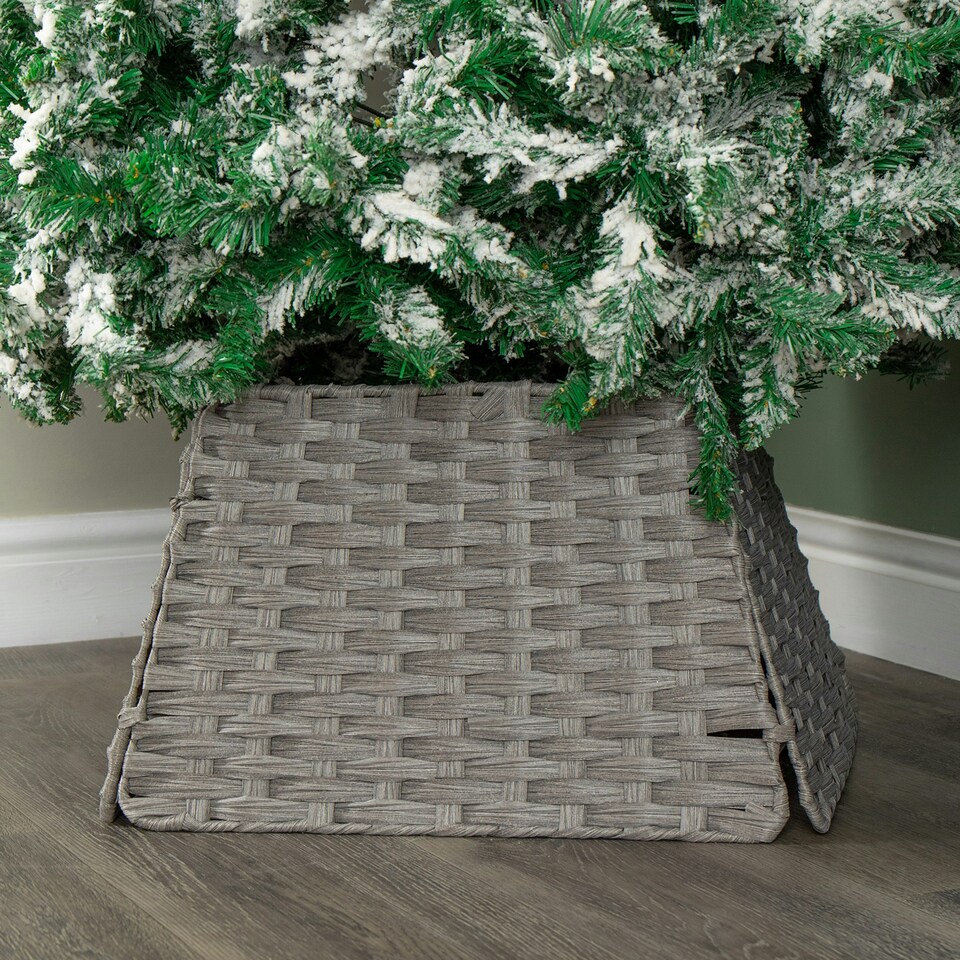 image 1 of 47cm x 46cm Samuel Alexander Foldable Rattan Christmas Tree Skirt in Grey
