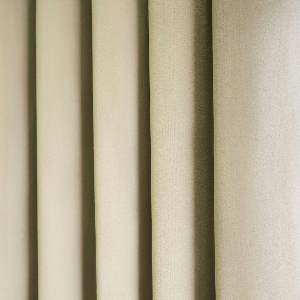 image 1 of OHS Soft Velvet Plain Dyed Thermal Insulated Panel Pair Eyelet Curtains, 46x54" Cream | Natural