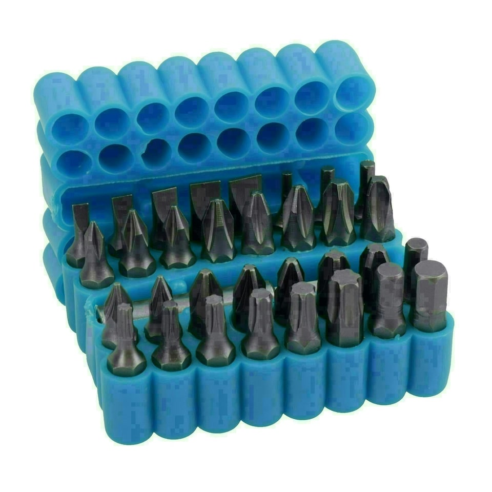 image 1 of 33pc Power Bit Screwdriver Holder Pozi Slotted Hex Torx Star Phillips Flathead
