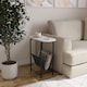 image 2 of Slim Oval Side End Table with Magazine Holder Sling Rack Coffee Snacks Newspapers | Multi | White