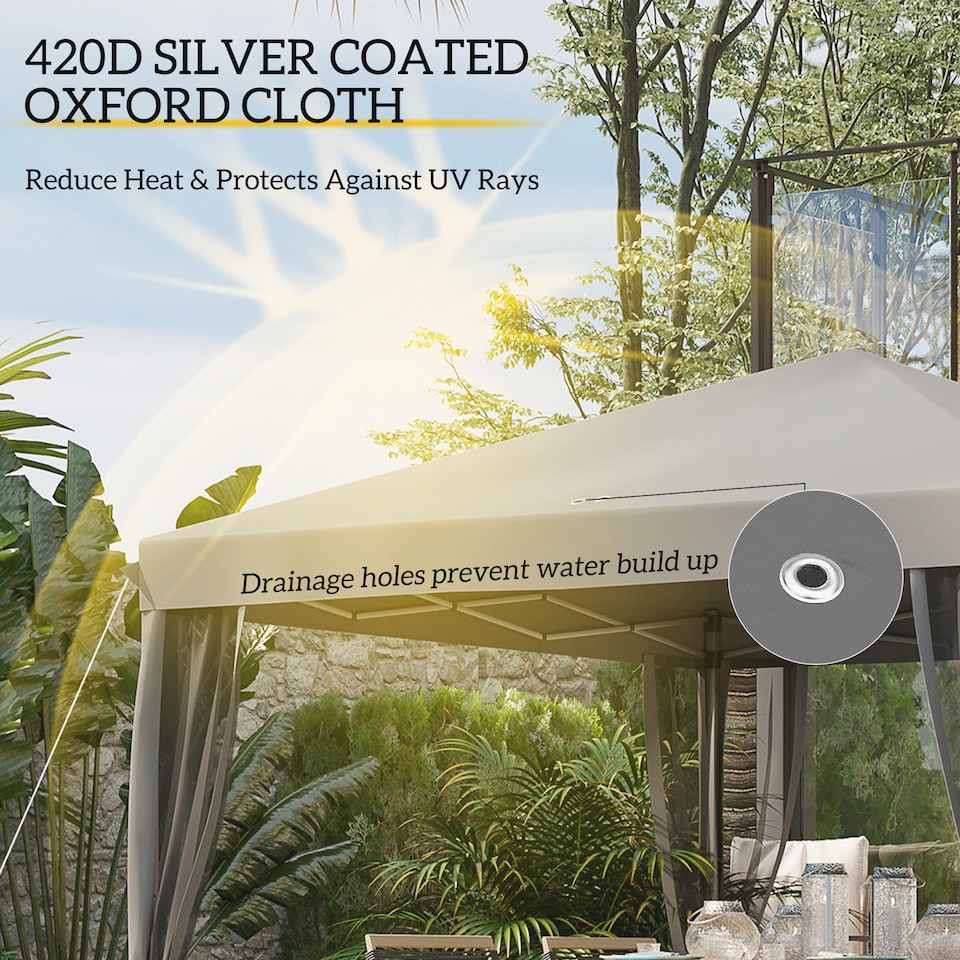 image 1 of Outsunny 3 x 3 m Pop Up Gazebo 420D Garden Tent Canopy with Removable Mesh Sidewall Netting Carry Bag for Garden Patio Outdoor Light Grey