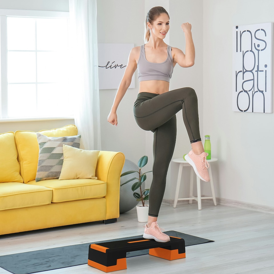 image 1 of SPORTNOW 15cm/20cm/25cm Aerobic Step Platform for Home, Office - Orange