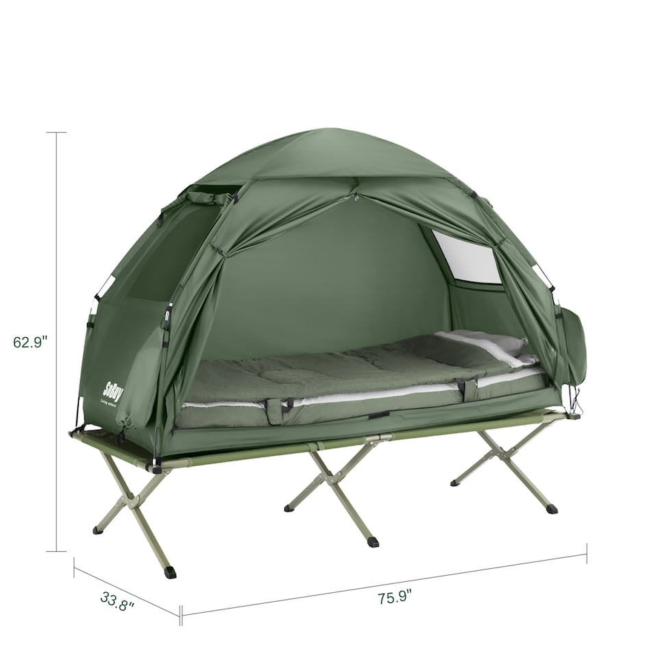 image 1 of SoBuy 1-Person Outdoor Camping Tent with Integrated Bed Frame, Dark Green, 75.9 x 33.8 x 62.9 in, 11.9 kg - OGS32-GR