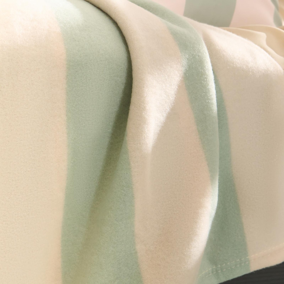 image 1 of OHS Stripes Print Polar Fleece Throw Blanket Lightweight Bedspread | Multi | Sage/Cream