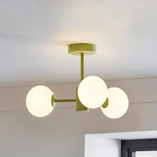 ValueLights Marlow Sage Green Opaque Glass Globe 3 Arm Ceiling Light with LED Bulbs