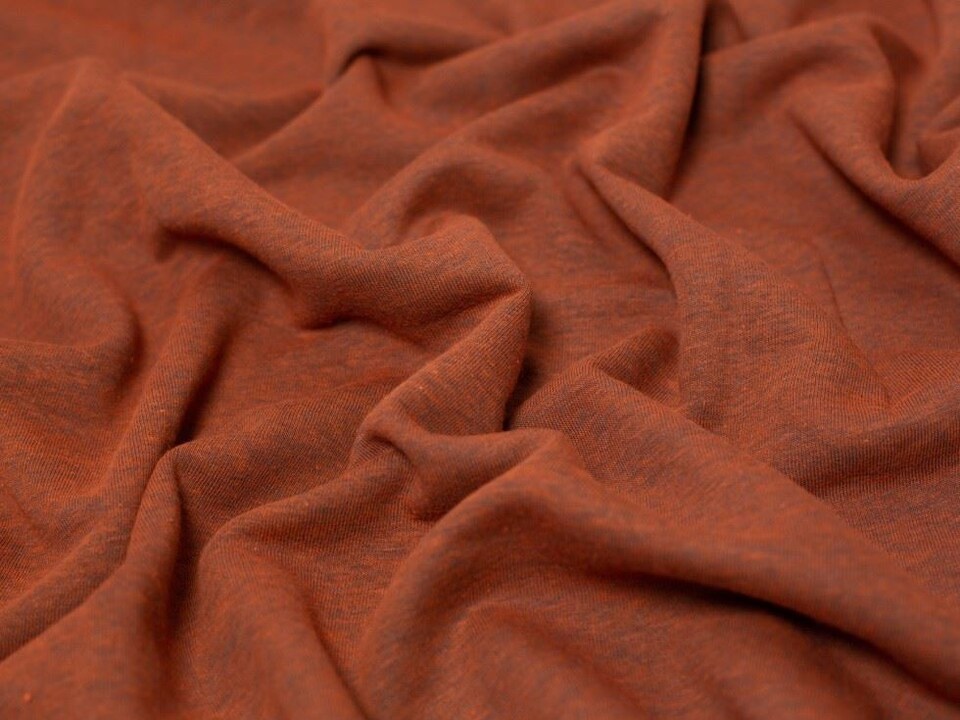 Minerva Core Range Orange Melange Polycotton Fleece Back Sweatshirt Stretch Knit Fabric for Dressmaking, 150cm / 59" Wide - per metre