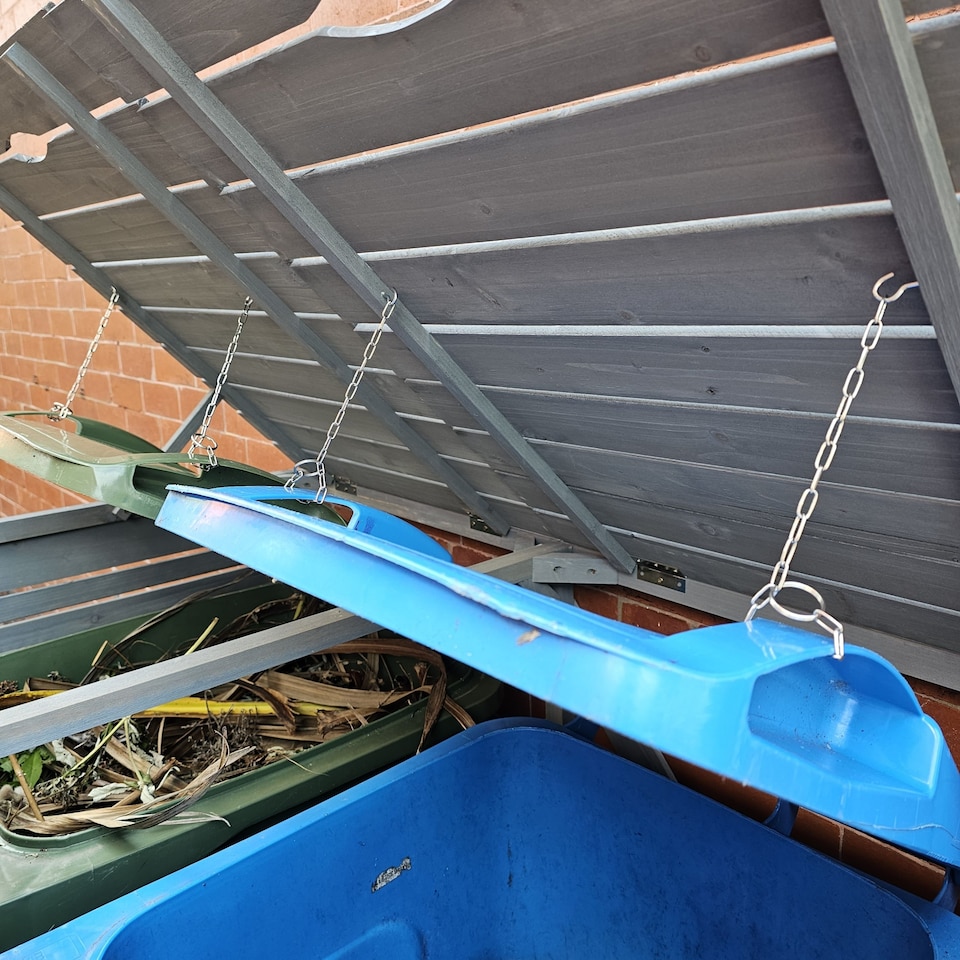 image 1 of 1.35m x 1.14m Large Grey Wooden Outdoor Garden Double Wheelie Bin Store Storage for 2 Bins