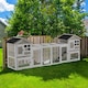 image 2 of PawHut 2 in 1 Rabbit Hutch, Guinea Pig Hutch Outdoor w/ Run & Tray, Grey